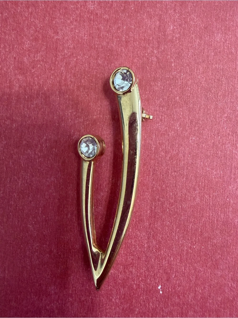 Trifari Gold-Tone Double Spike Brooch with Clear Crystals